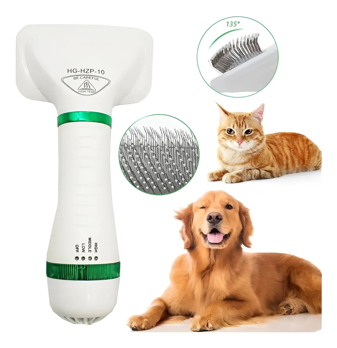 FluffyPro™ - Cepillo Secador 2 en 1 Premium – Pelaje Suave, Secado Rápido