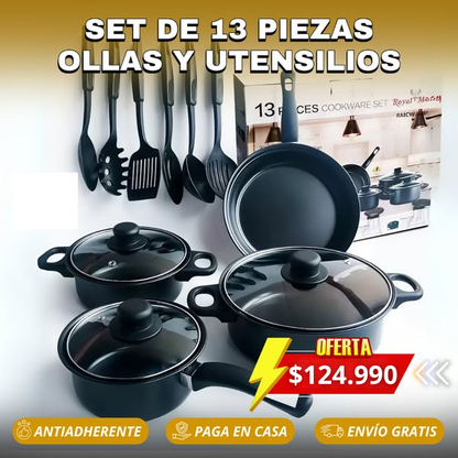 CasaChef™ – Ollas Negras 13 Piezas de Alta Calidad