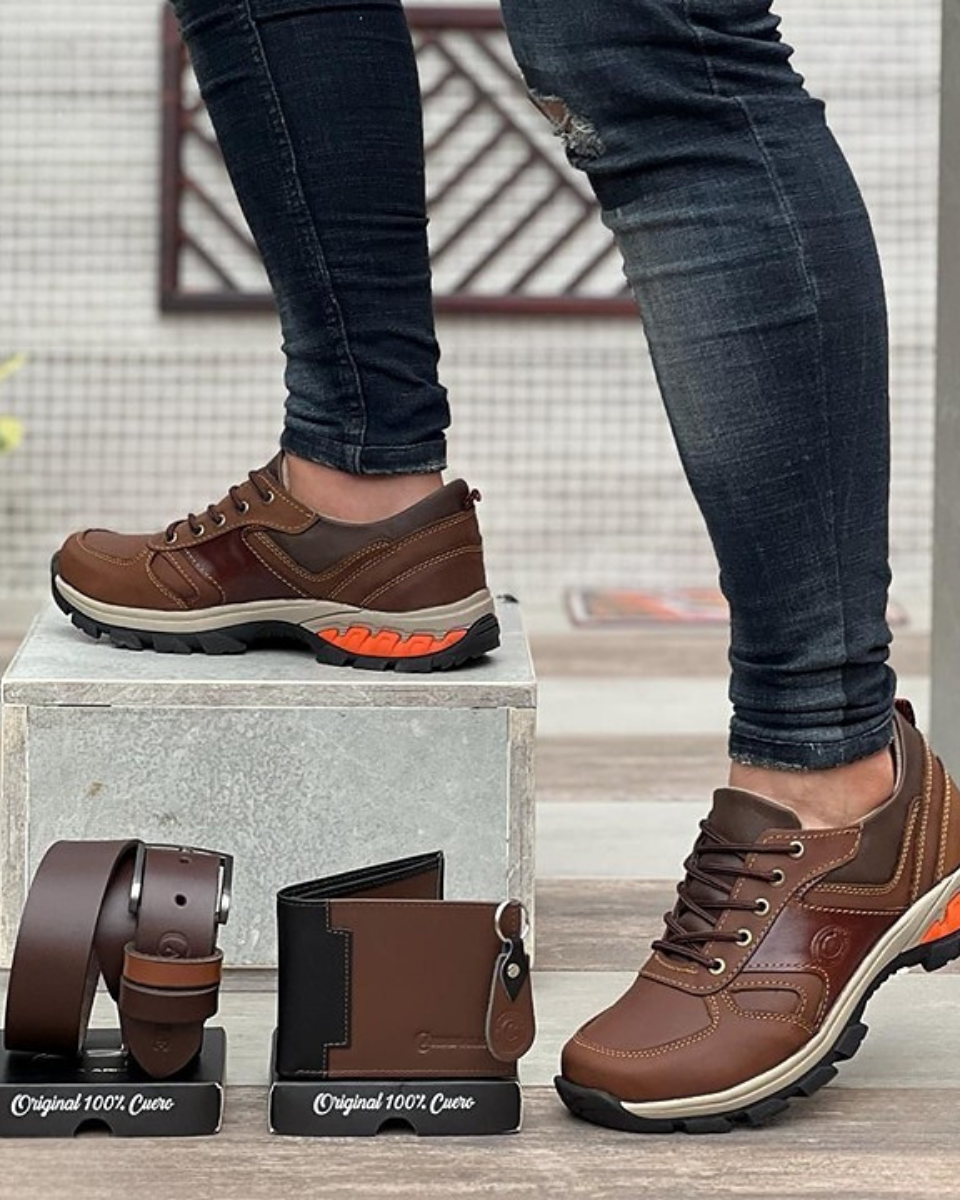 Cuerozen™ Combo Rustico Caballero (Zapatos + Cinturón + Billetera) - [PROMOCIÓN DISPONIBLE SOLO HOY]