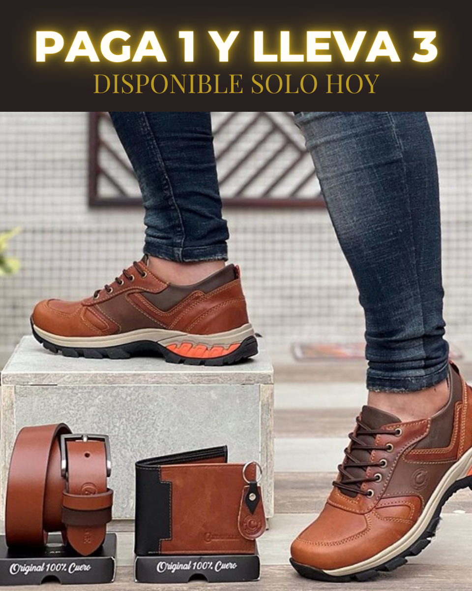 Cuerozen™ Combo Rustico Caballero (Zapatos + Cinturón + Billetera) - [PROMOCIÓN DISPONIBLE SOLO HOY]