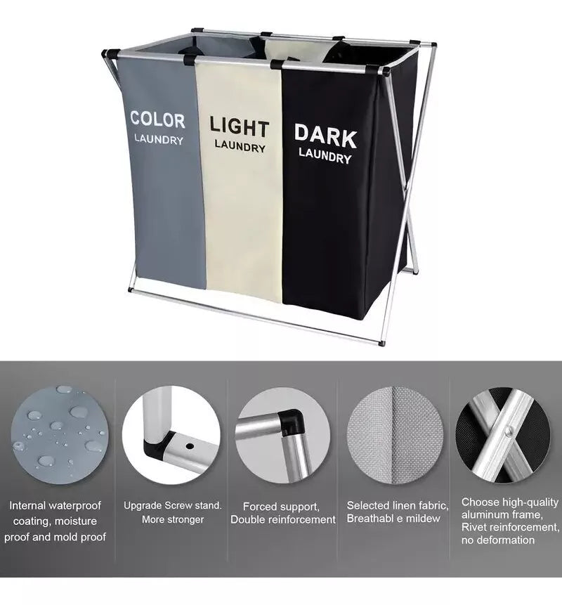 LaundryBox™ – Canasta Plegable con 3 Compartimentos