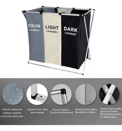 LaundryBox™ – Canasta Plegable con 3 Compartimentos