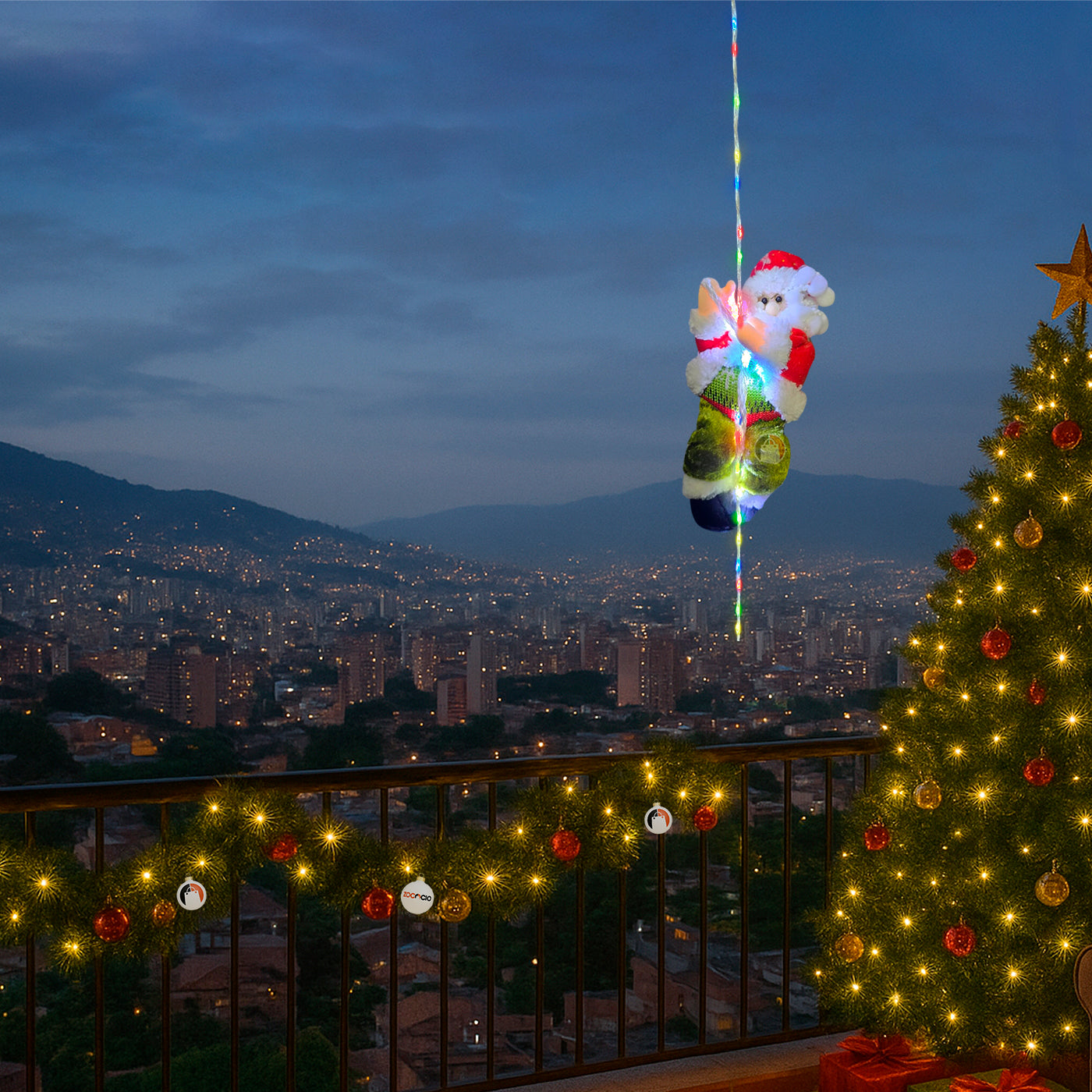 Papá Noel Escalador con Luces LED Multicolor | Decoración Navideña Original 🎄