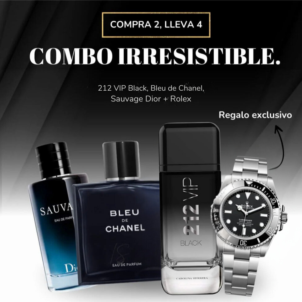 COMPRE 2 Y RECIBA 4 🎁 Combo 3 Perfumes + Rolex Submariner® - [PROMOCIÓN DISPONIBLE SOLO HOY]