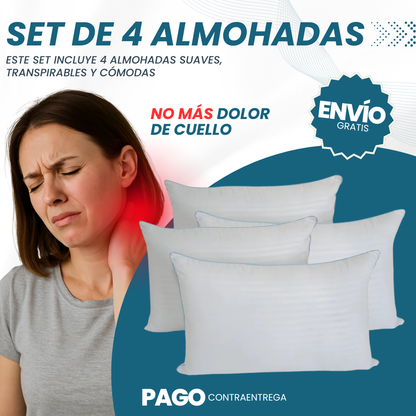 Set x4 Almohadas Siliconadas Premium – Tacto Pluma, Antialérgicas y Lavables