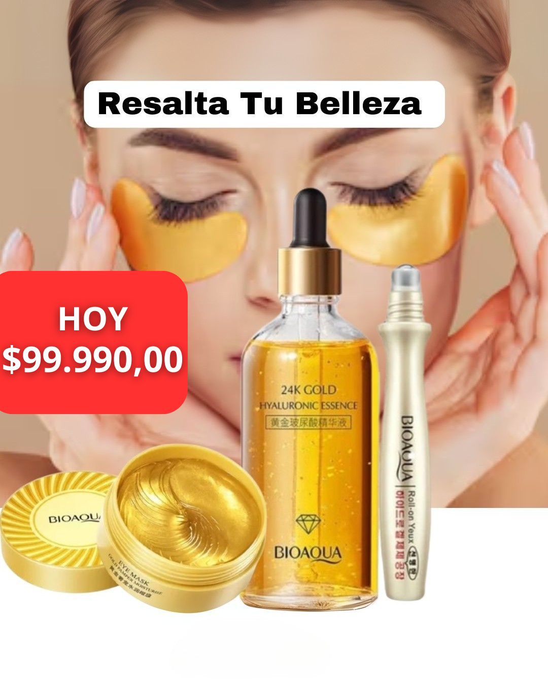 COMBO ANTI EDAD: PARCHES, SÉRUM DE ORO 24K Y CONTORNO