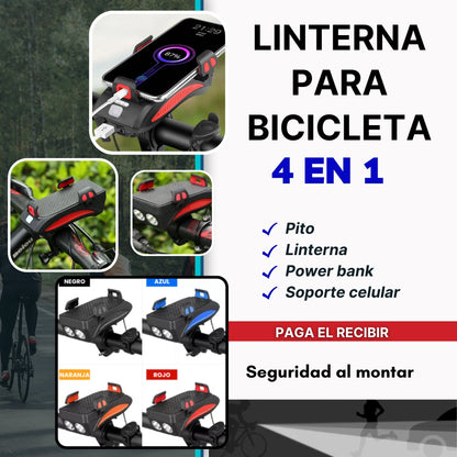 BiciOn™ 🚴‍♂️✨ Linterna de Bicicleta 4 en 1: Ilumina, Alerta, Sostén y Carga en Cada Viaje! 📢📱🔋 - [PROMOCIÓN DISPONIBLE SOLO HOY]