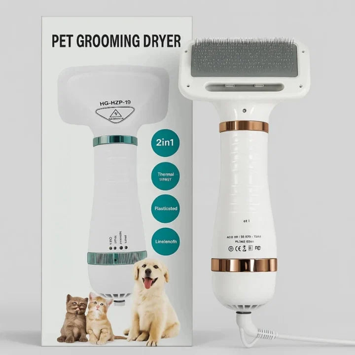 FluffyPro™ - Cepillo Secador 2 en 1 Premium – Pelaje Suave, Secado Rápido