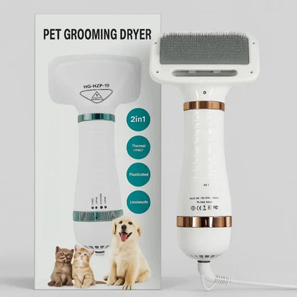 FluffyPro™ - Cepillo Secador 2 en 1 Premium – Pelaje Suave, Secado Rápido