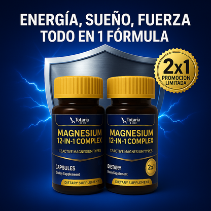 MAGNESIUM 12 EN 1 COMPLEX: La Única Fórmula con 12 Formas de Magnesio en Una Sola Cápsula.